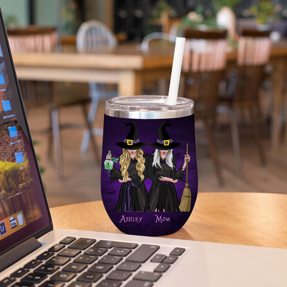 Witch Custom Wine Tumbler Like Mother Like Daughter Oh Crap Personalized Gift