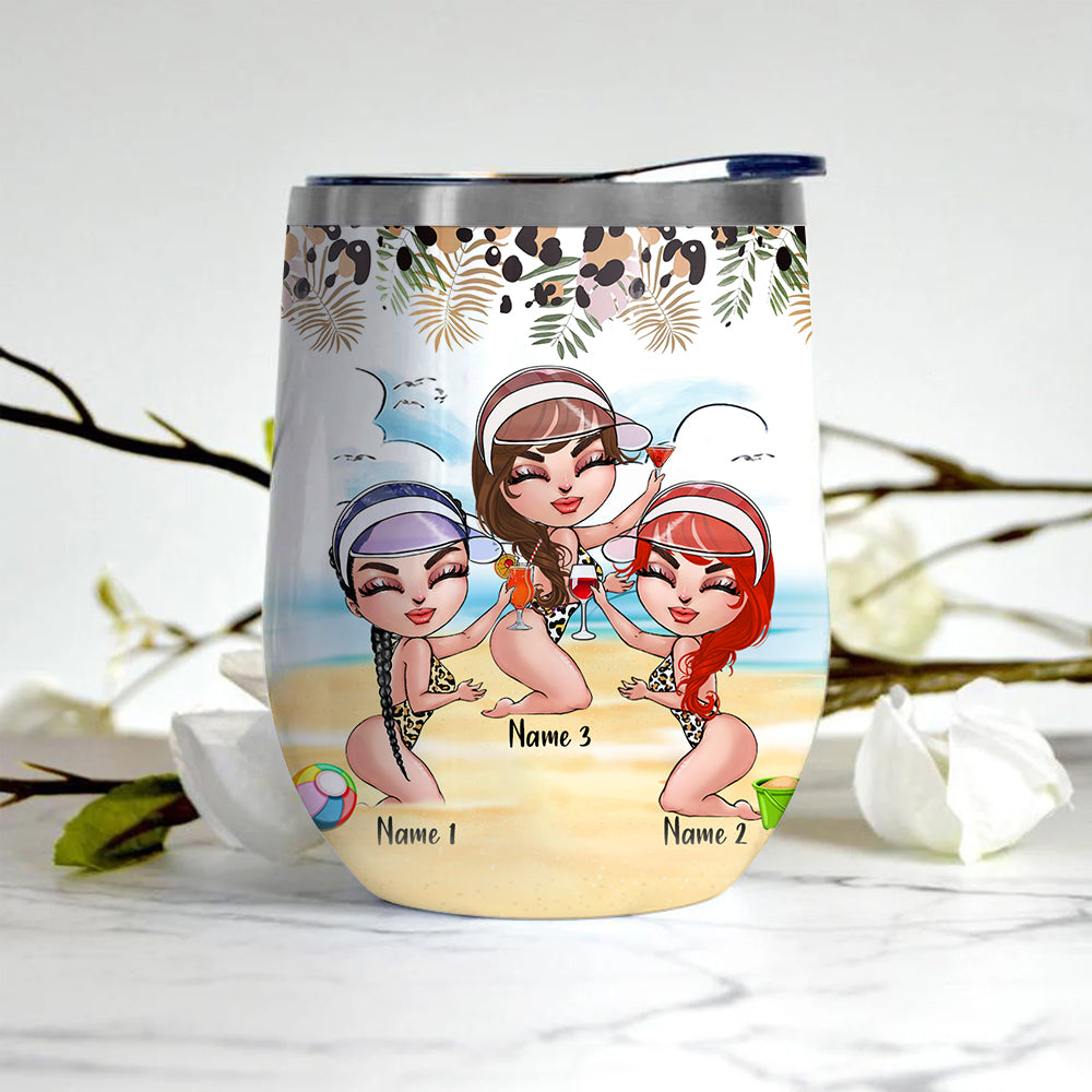 Bestie Custom Wine Tumbler Salty Lil Beach Leopard Personalized Best Friend Gift