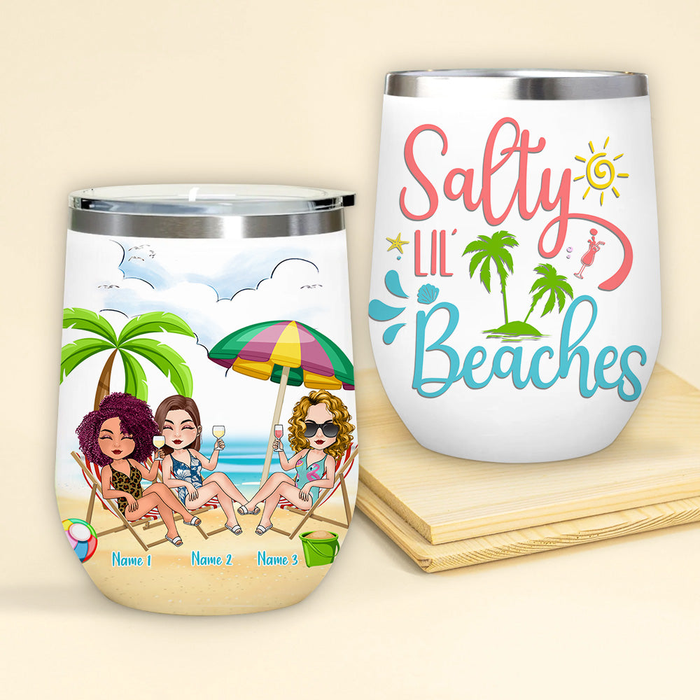 Bestie Custom Wine Tumbler Salty Lil Beaches Personalized Best Friend Gift