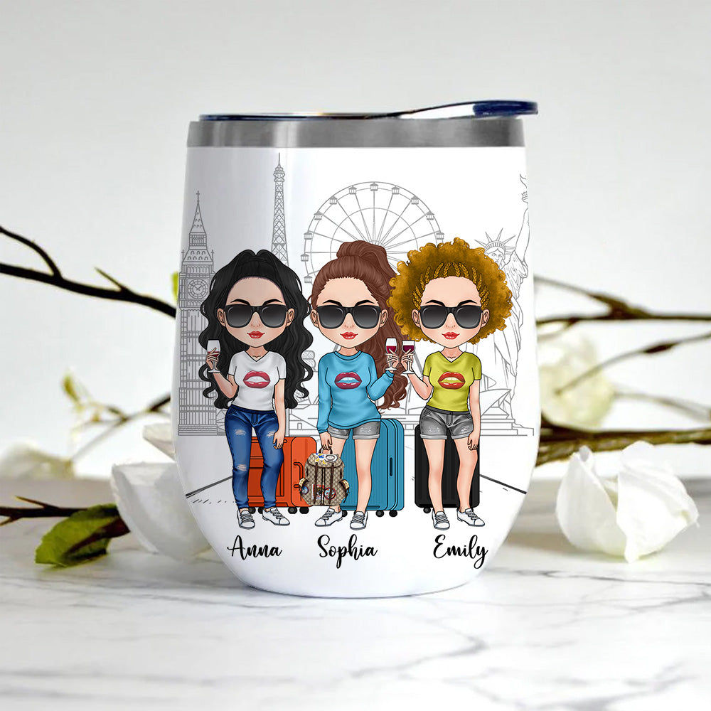 Bestie Custom Wine Tumbler Warning Girls Trip In Progress Personalized Best Friend Gift