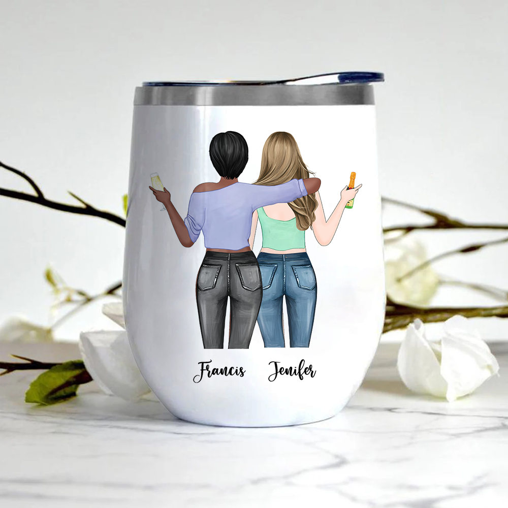 Bestie Custom Wine Tumbler Long Distance Friendship Always Heart To Heart Bond Can't Be Broken Personalized Best Friend Gift