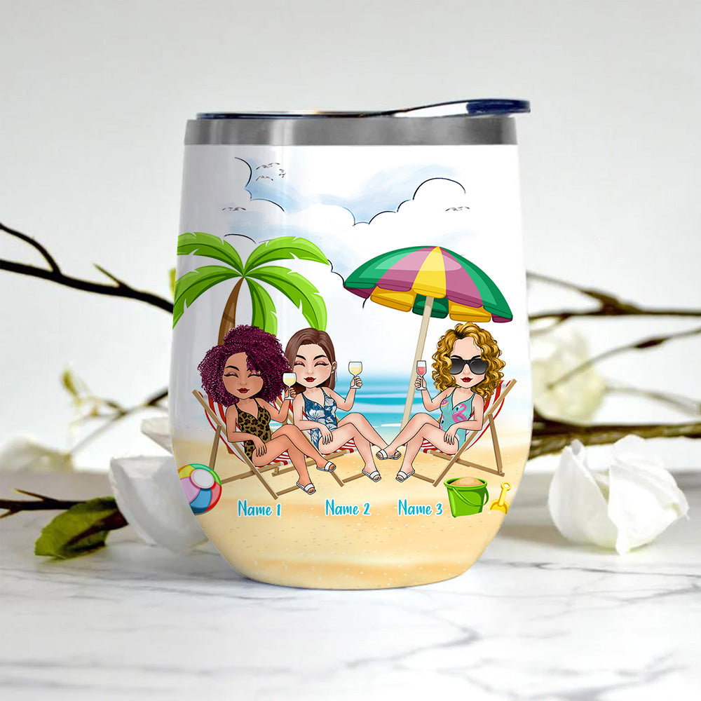 Bestie Custom Wine Tumbler Let The Shenanigans Begin Beaches Girl's Trip Personalized Best Friend Gift