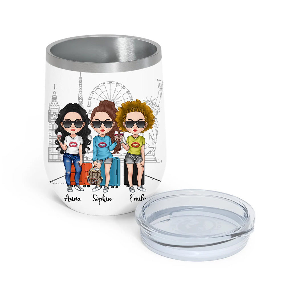 Bestie Custom Wine Tumbler Warning Girls Trip In Progress Personalized Best Friend Gift