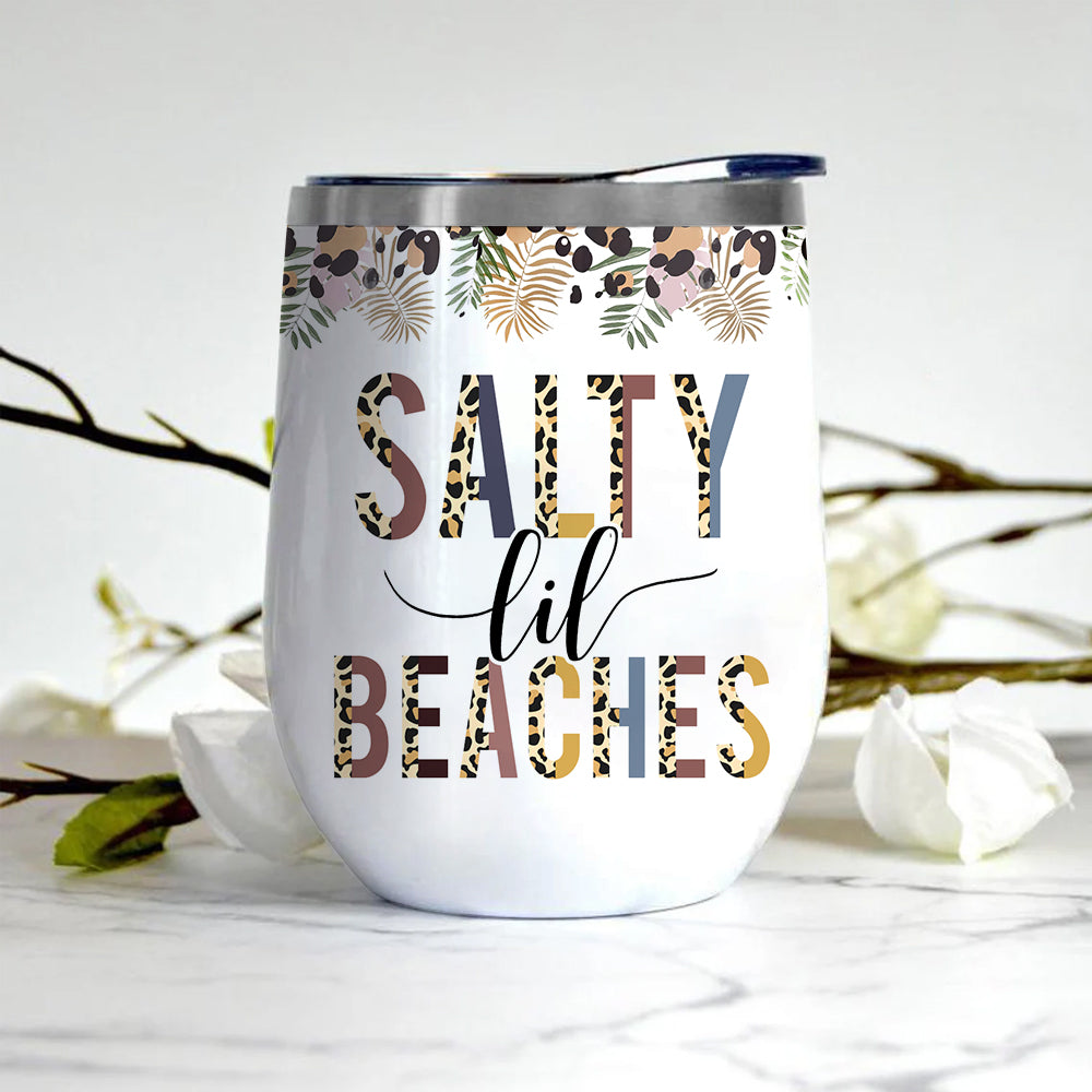 Bestie Custom Wine Tumbler Salty Lil Beach Leopard Personalized Best Friend Gift