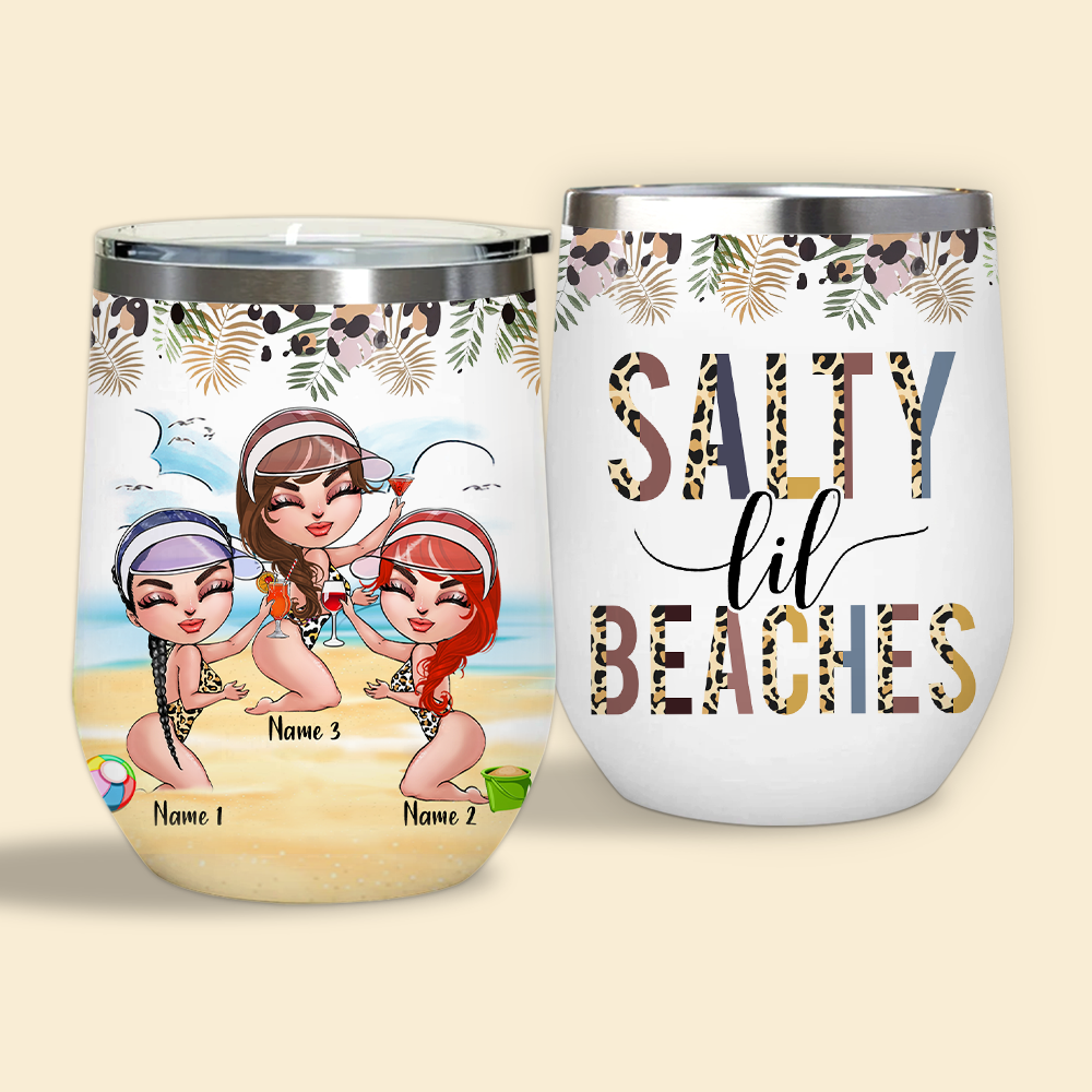 Bestie Custom Wine Tumbler Salty Lil Beach Leopard Personalized Best Friend Gift