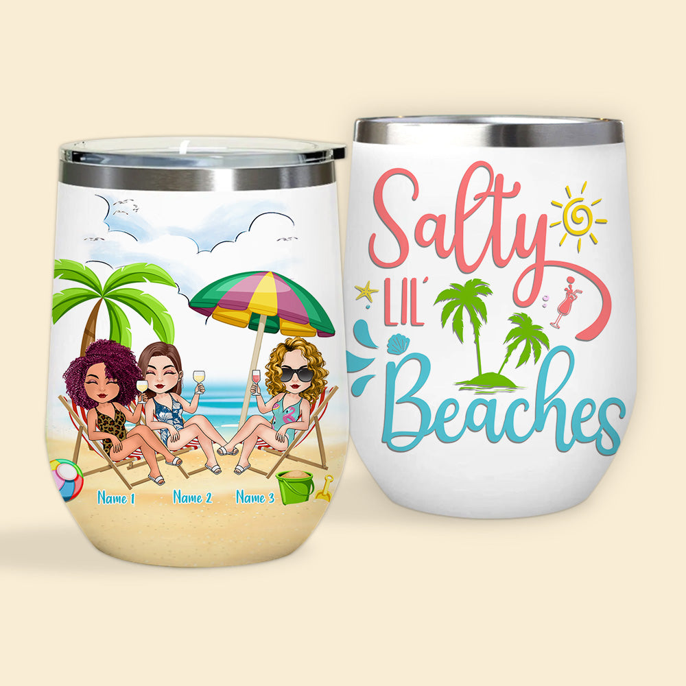 Bestie Custom Wine Tumbler Salty Lil Beaches Personalized Best Friend Gift