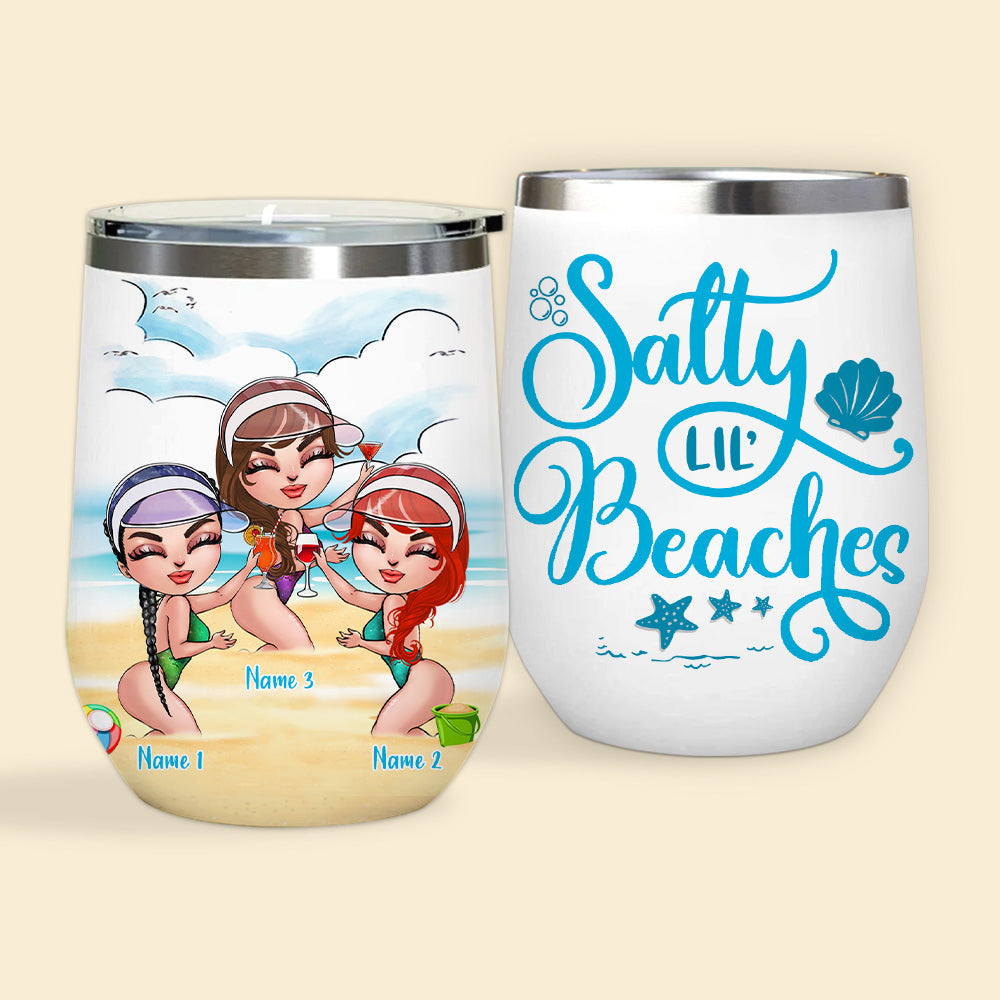 Mermaid Custom Wine Tumbler Salty Lil Beaches Personalized Best Friend Gift