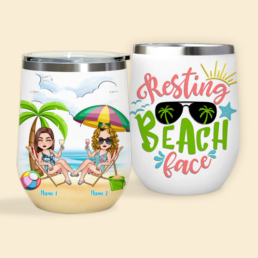 Bestie Custom Wine Tumbler Resting Beach Face Personalized Best Friend Gift