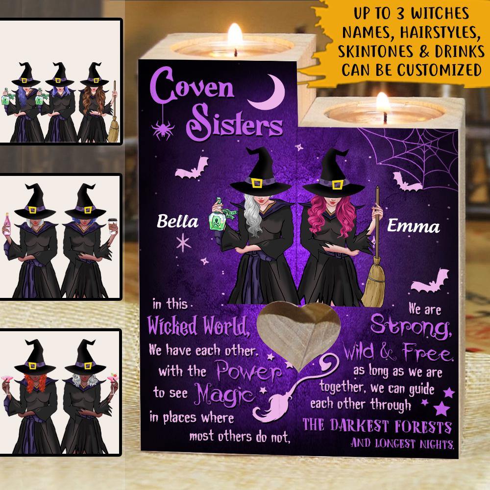 Witch Bestie Custom Wooden Candlestick Coven Sisters Personalized Gift - PERSONAL84