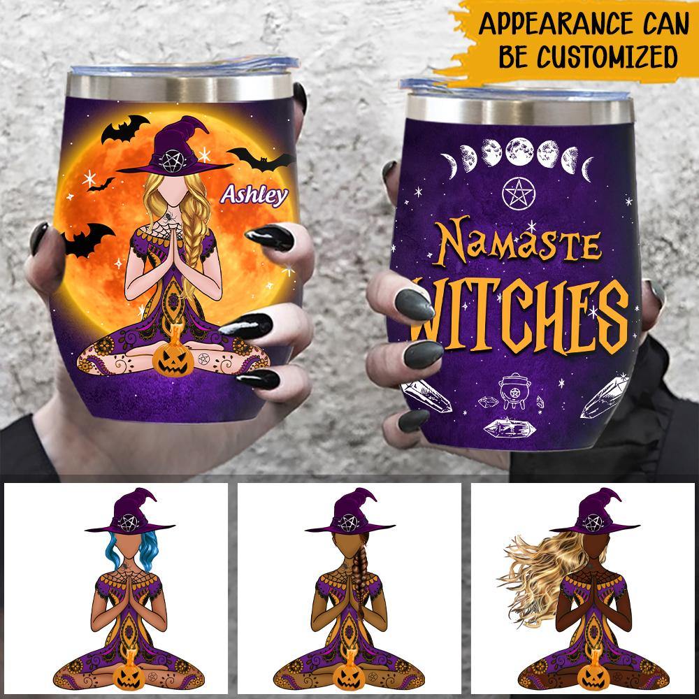 Witch Custom Wine Tumbler Namaste Witches Personalized Gift - PERSONAL84