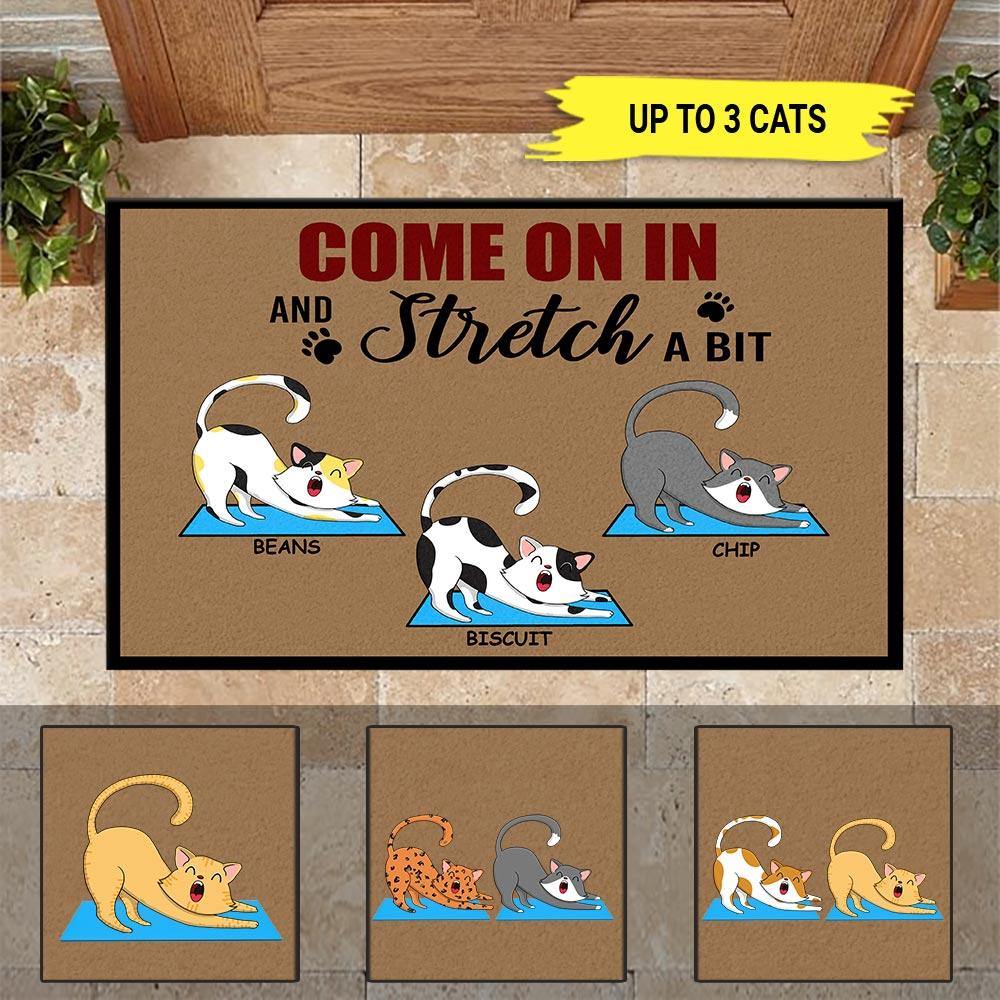 Yoga Cat Custom Doormat Come In And Stretch For A Bit - PERSONAL84