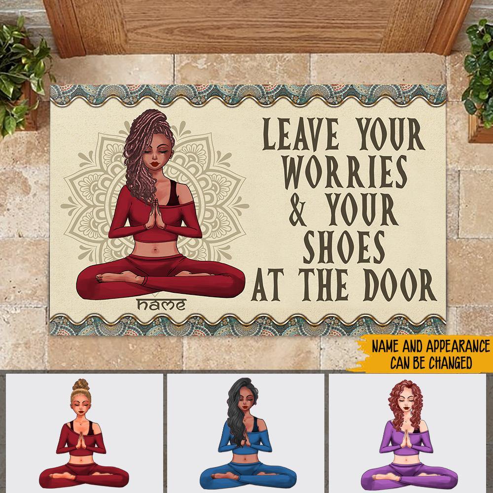 Yoga Custom Doormat Leave Your Worries And Shoes At The Door Personalized Gift - PERSONAL84