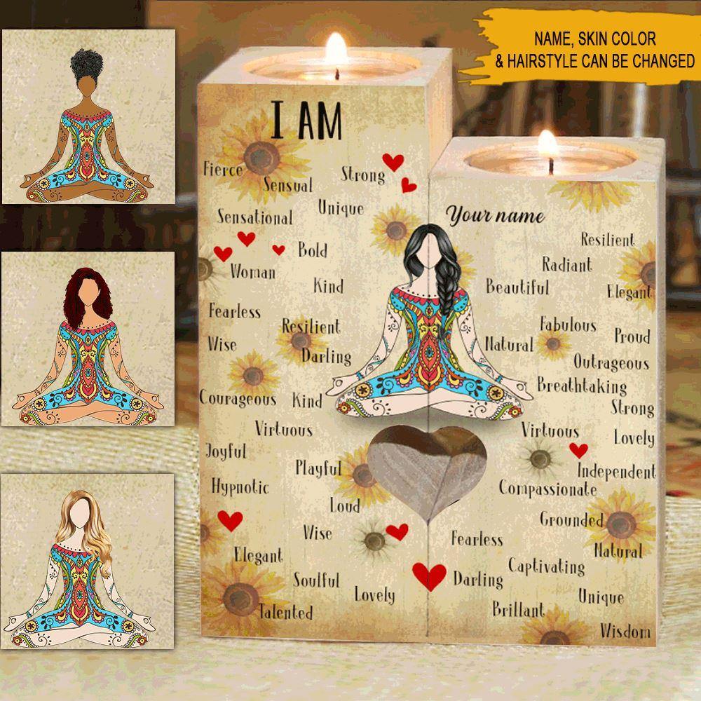 Yoga Custom Wooden Candlestick I Am Personalized Gift - PERSONAL84